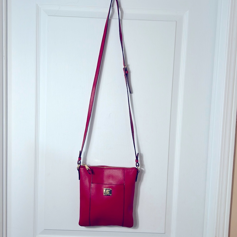LAUREN RALFE LAUREN RED LEATHER CROSS BODY BAG